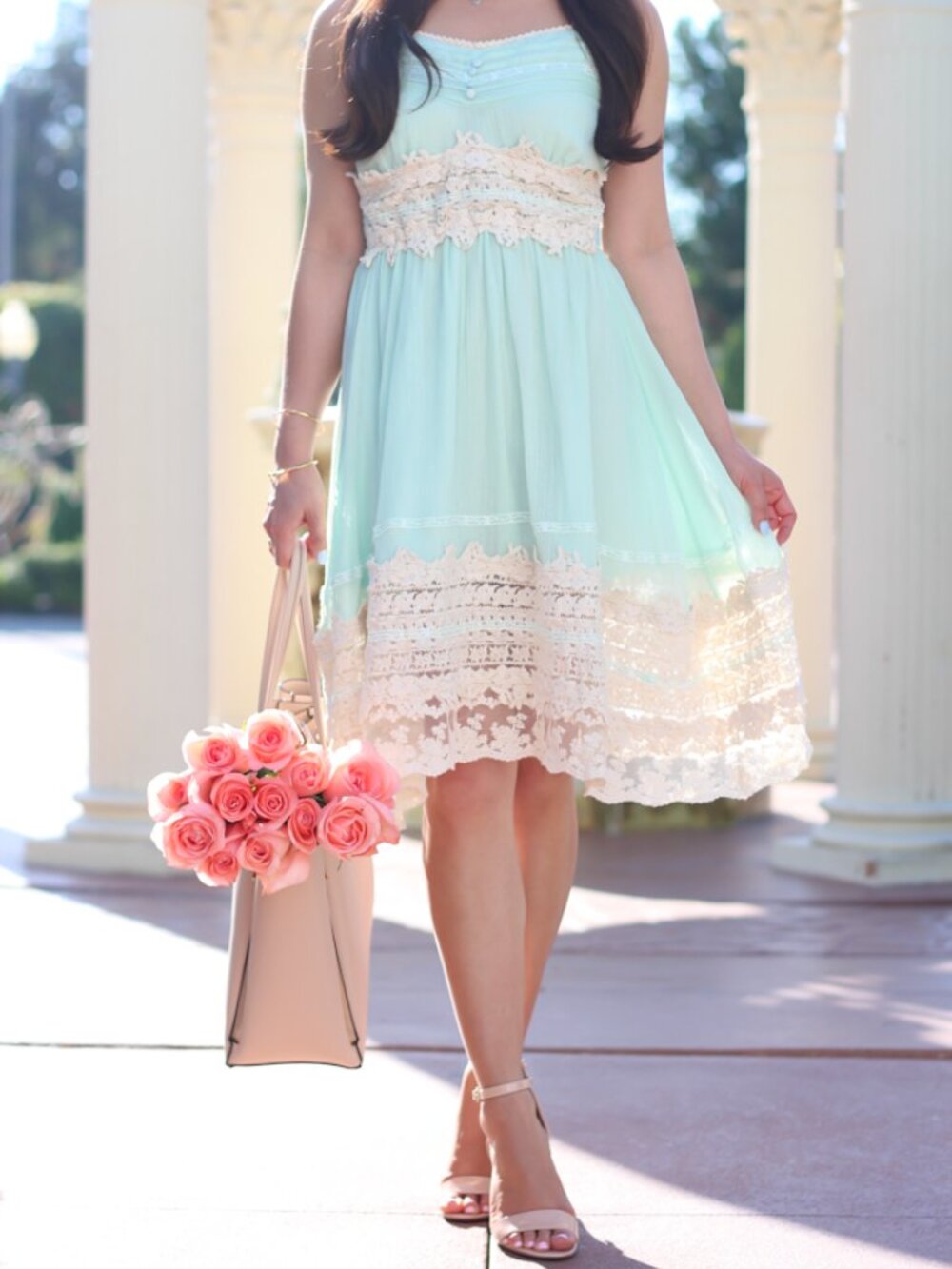 Chicwish Mint Green Sundress with Cream Lace Trim